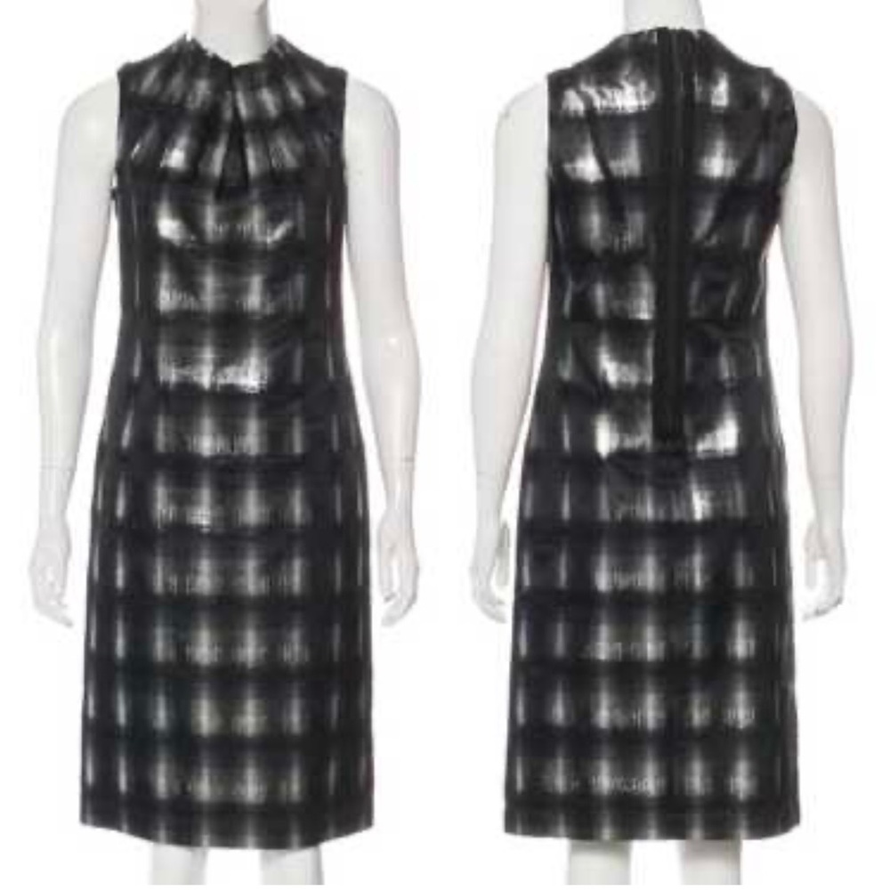 Tory Burch Black and White Plaid Sleeveless Midi Dress